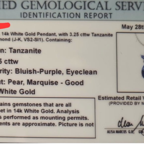 Certified 3.31 Ctw VS/SI1 Tanzanite, Garnet And Diamond pendant in a white gold - Picture 3 of 3